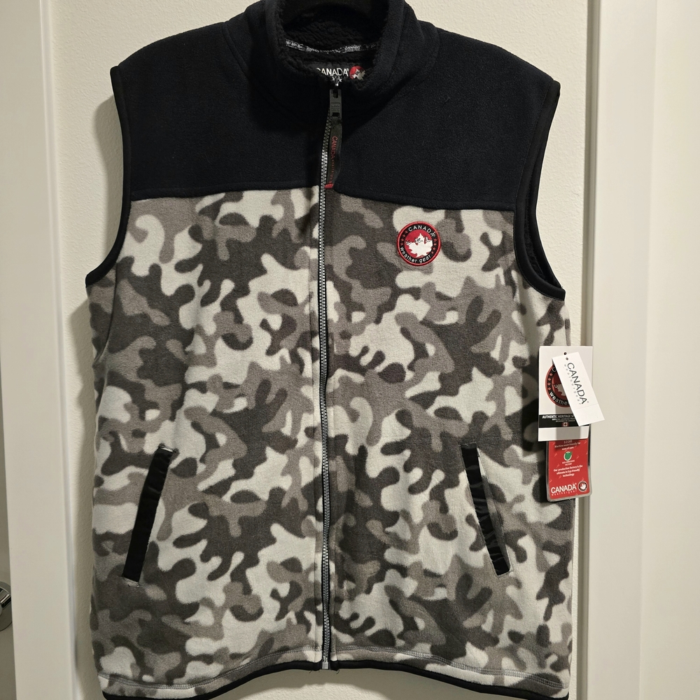 Canada Weather Gear Men's Camo Fleece Sherpa‎ Vest Black & Gray NWT Size Large